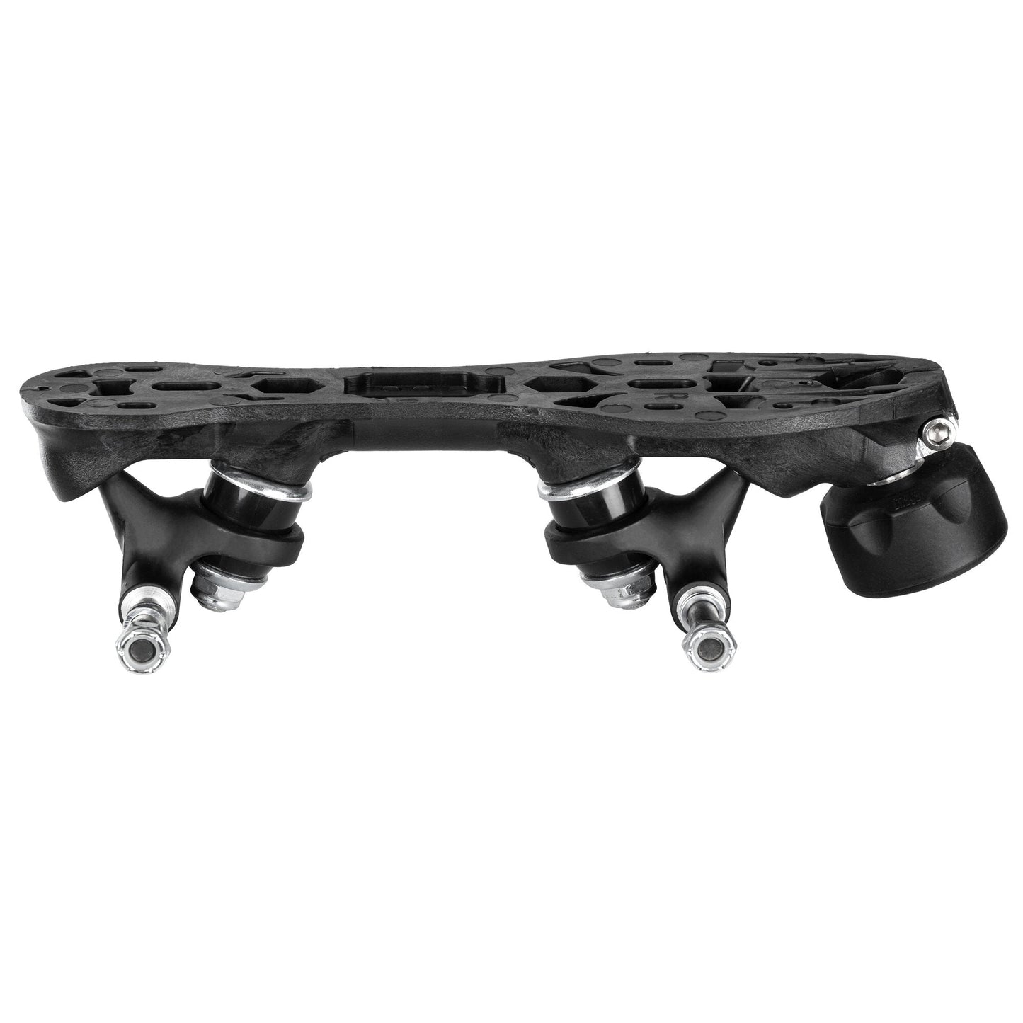 The Chaya Shari Standard 20° Gen. II skate plate, presented from a side view to highlight its 20-degree kingpin angle.