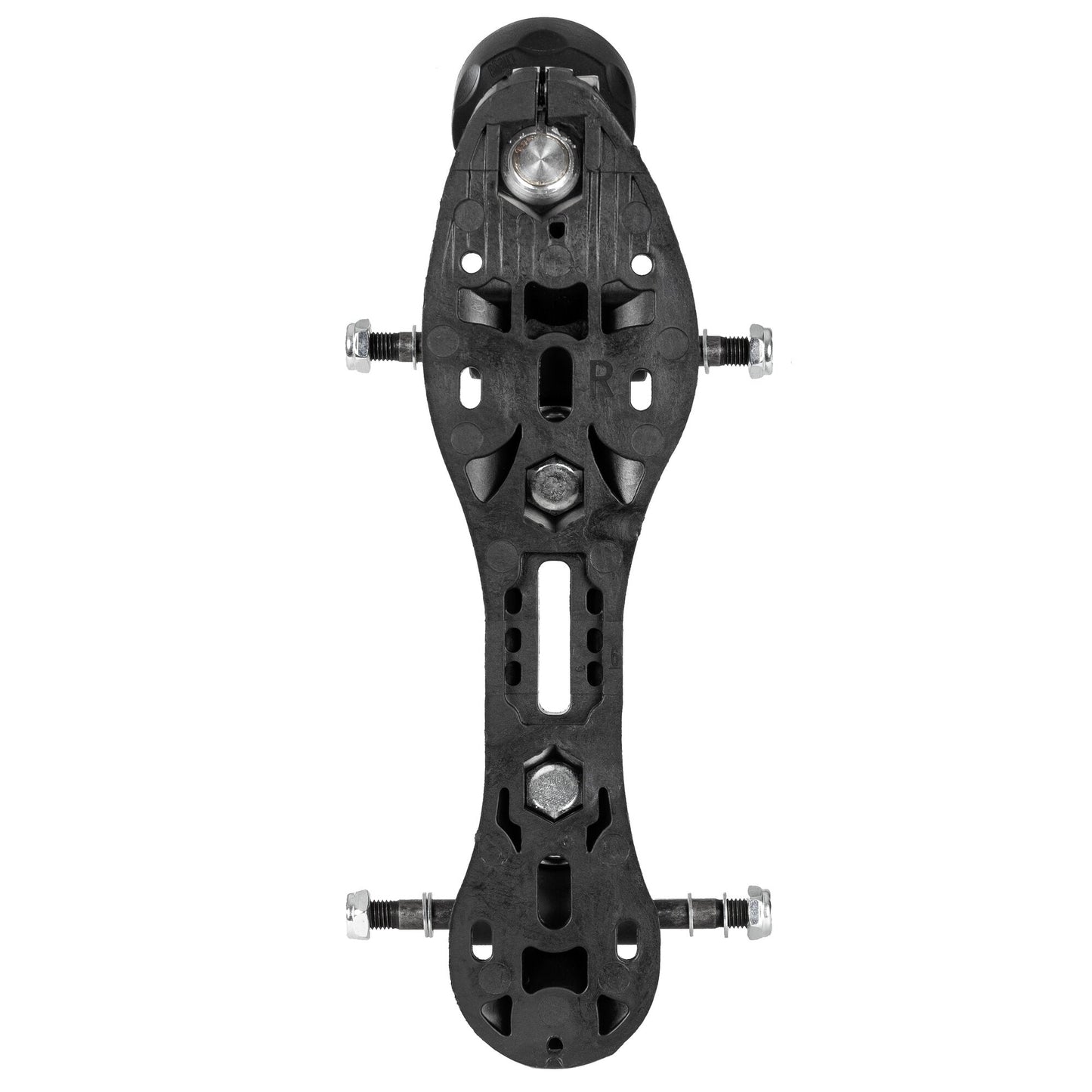 Overhead view of the Chaya Shari Standard 20° Gen. II skate plate, showing its flat mounting surface and truck attachments from above.