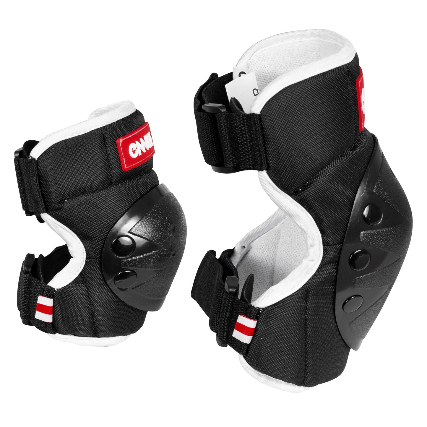 Side view of the Knee Pad and matching Elbow Pad, both components of the ENNUI Park Set, showcasing their contoured protective shells and ergonomic padding designed for comprehensive joint protection in action sports.