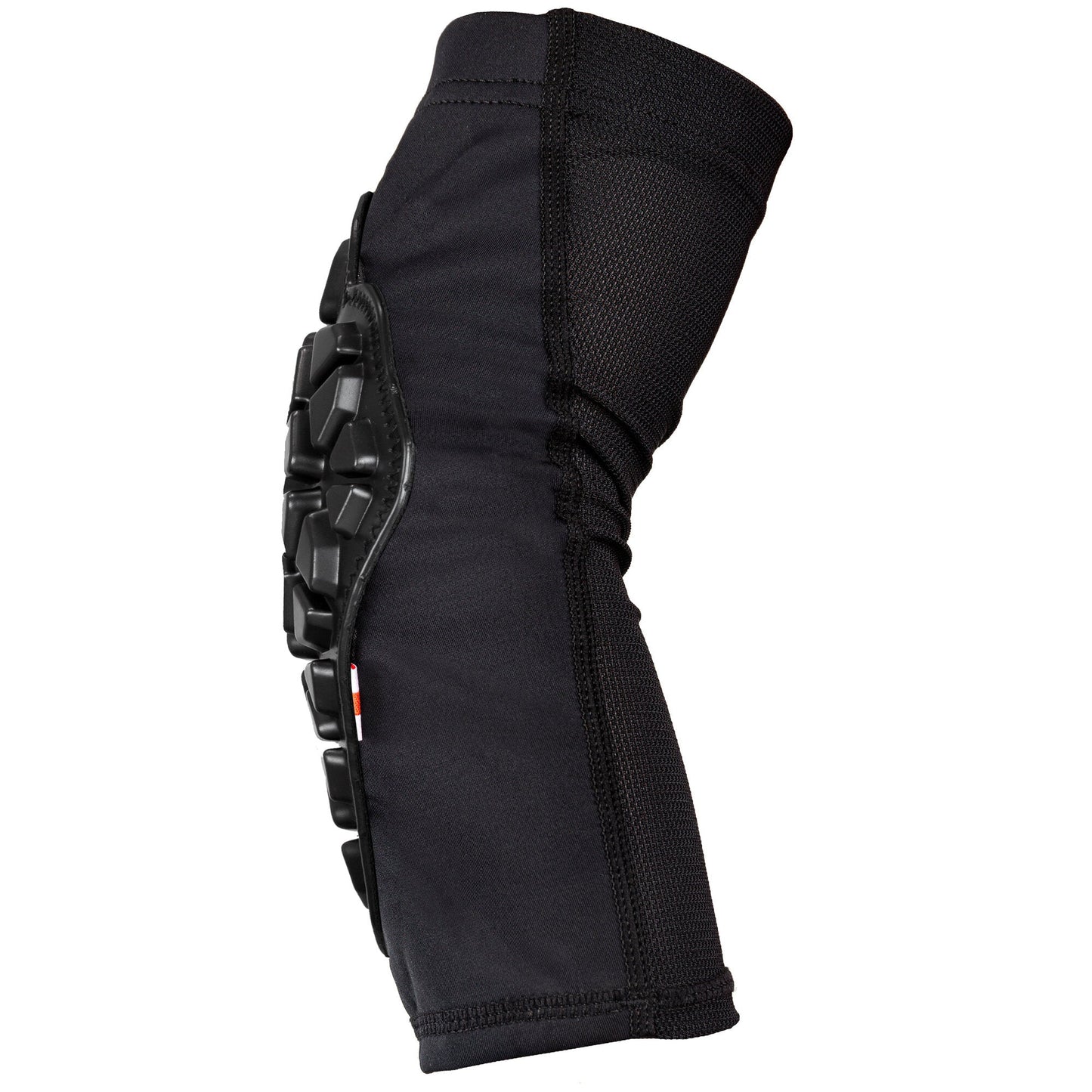 Side view of the ENNUI Shock Sleeve Elbow Gasket, showing its slim, contoured profile designed to conform discreetly to the arm, with the flexible fabric concealing the protective padding.