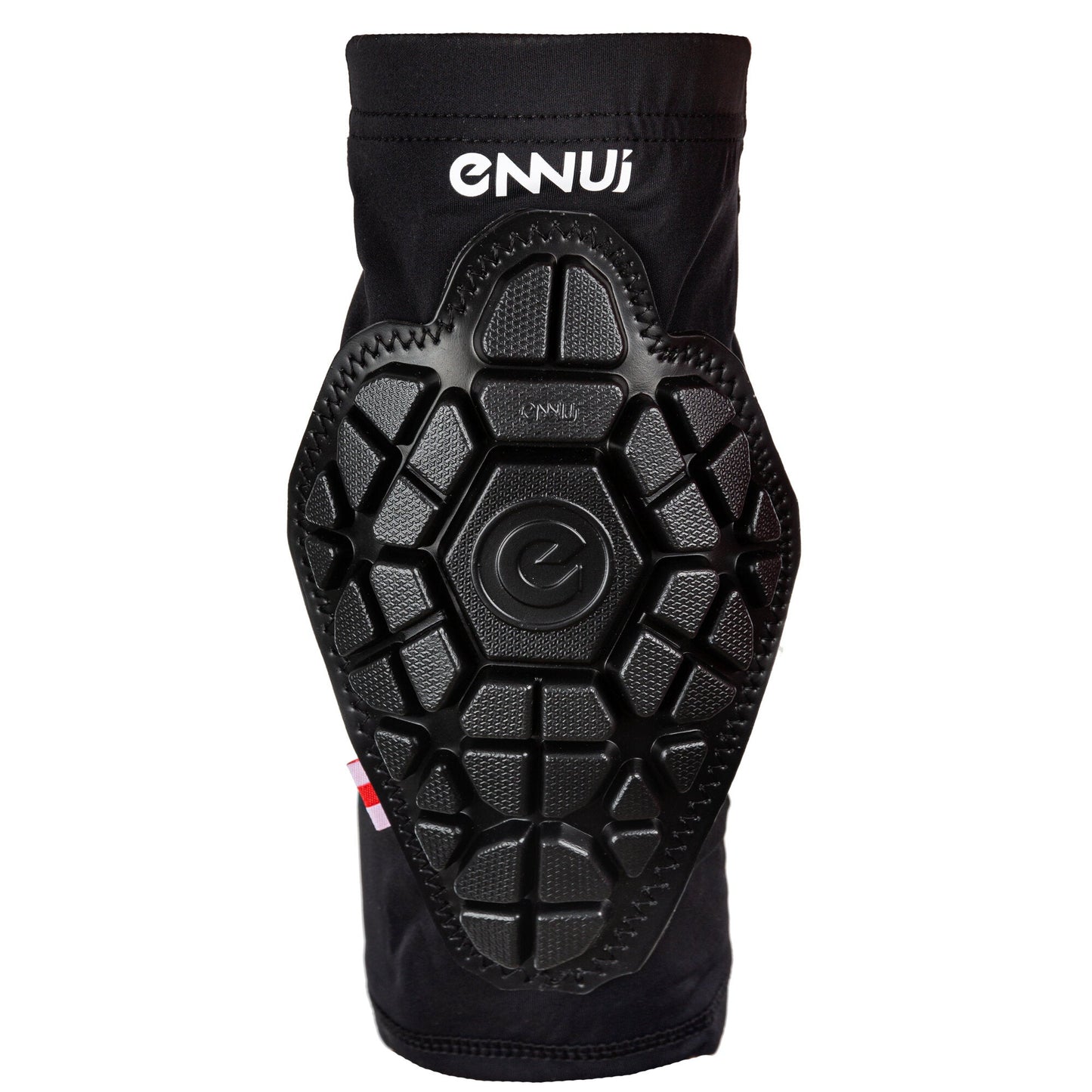 The ENNUI Shock Sleeve Elbow Gasket, a sleek black, low-profile elbow protector featuring soft, flexible material designed to harden upon impact for discreet yet effective protection.