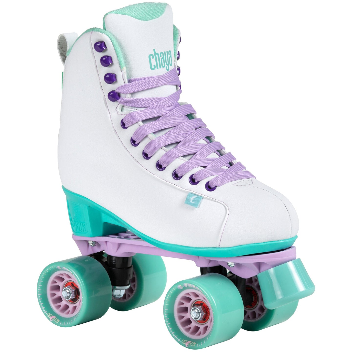 A single Chaya Melrose White quad skate, showcasing its pristine, clean aesthetic and timeless design.
