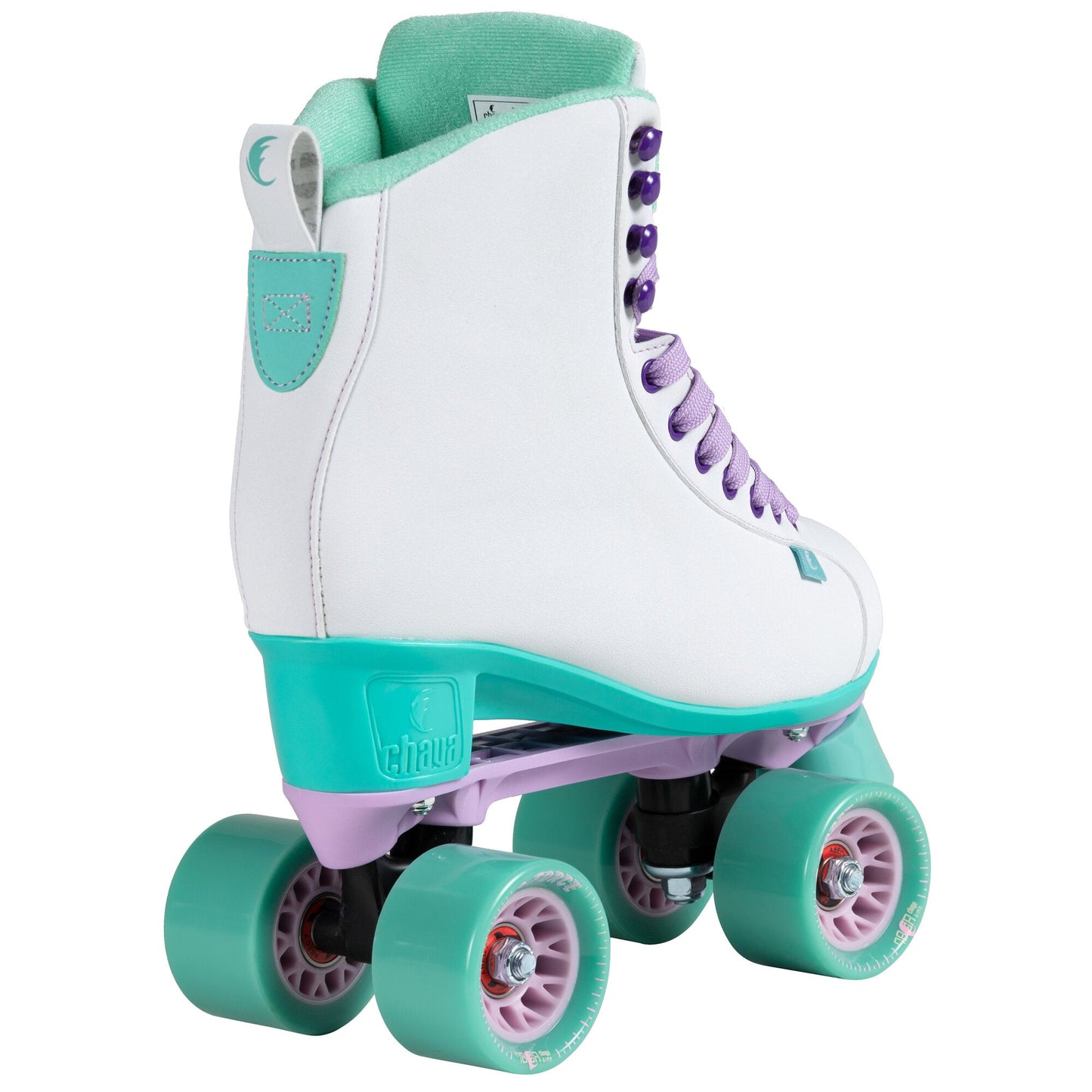 From the rear, the Chaya Melrose White skates present their iconic shape, underscored by the pure white of the boot.
