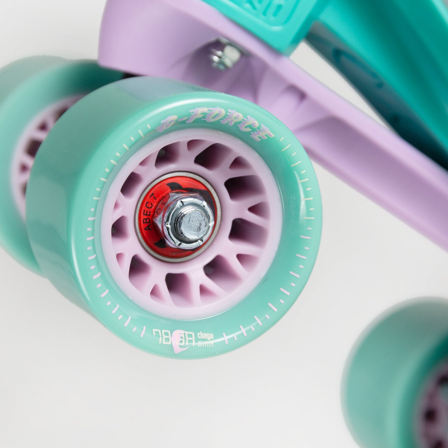 One of the wheels from the Chaya Melrose White skate, its light tone promising a quiet and consistently smooth roll.