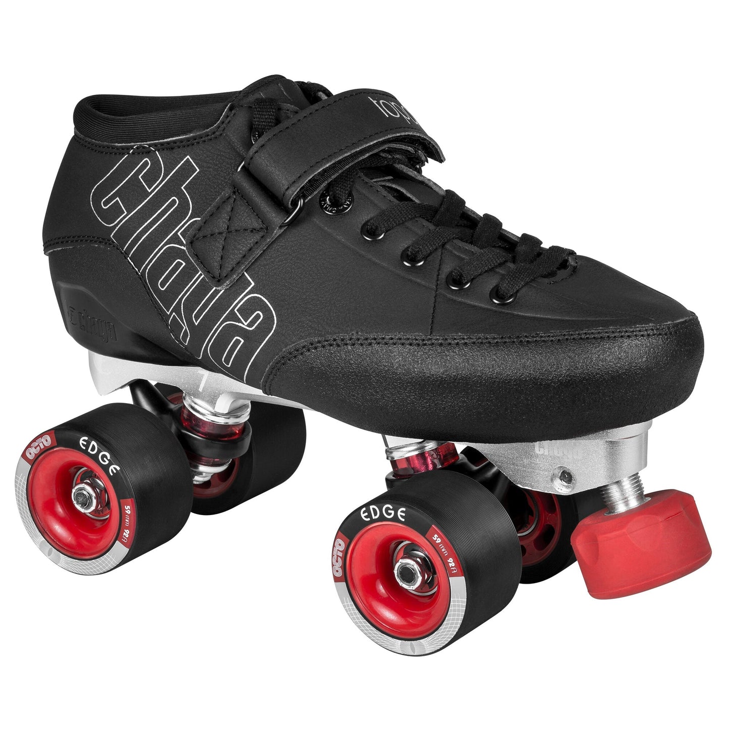 A Chaya Topaz roller skate standing alone, showing the full height of the boot and plate.
