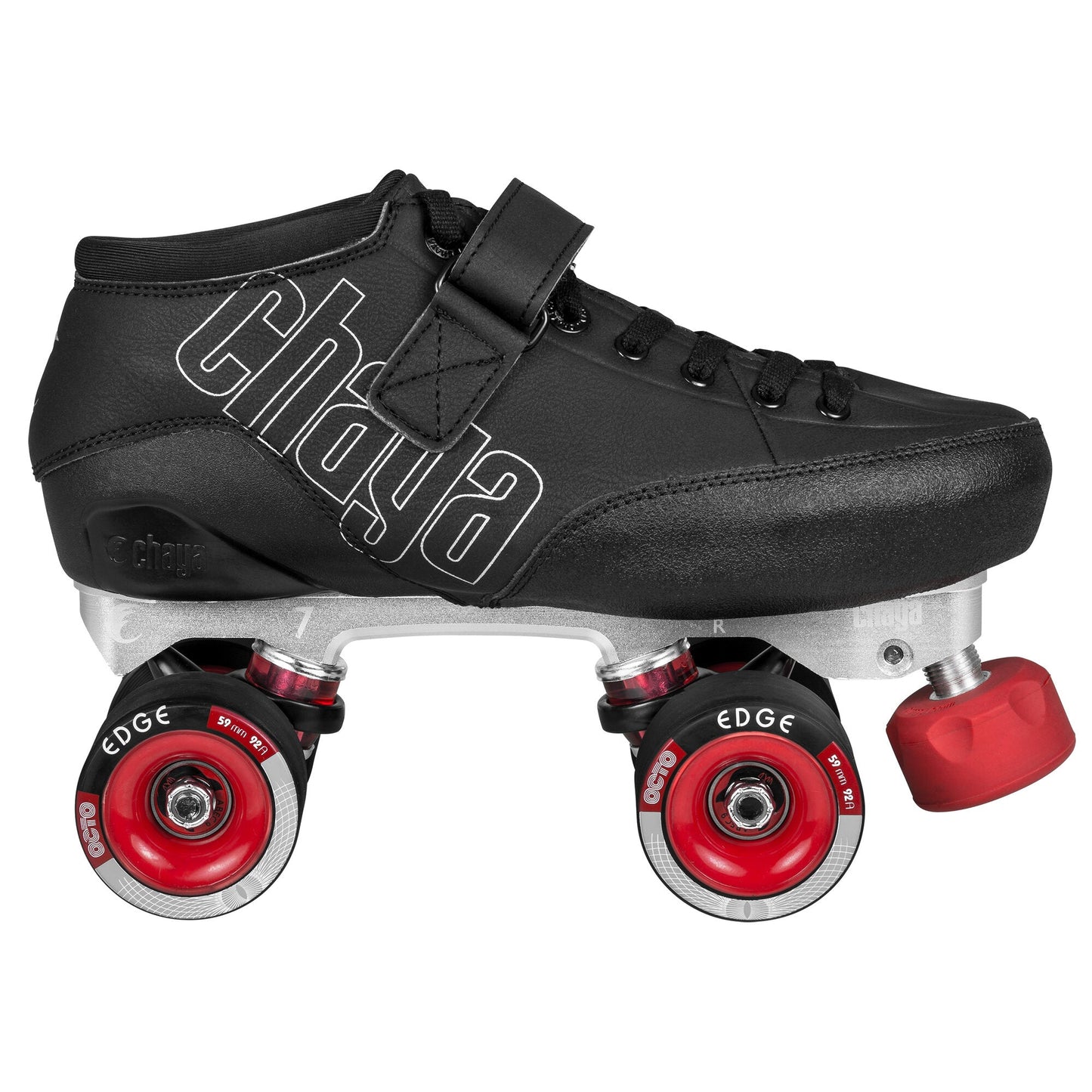 Full side view of a single Chaya Topaz roller skate, emphasizing its modern design and comfortable fit.