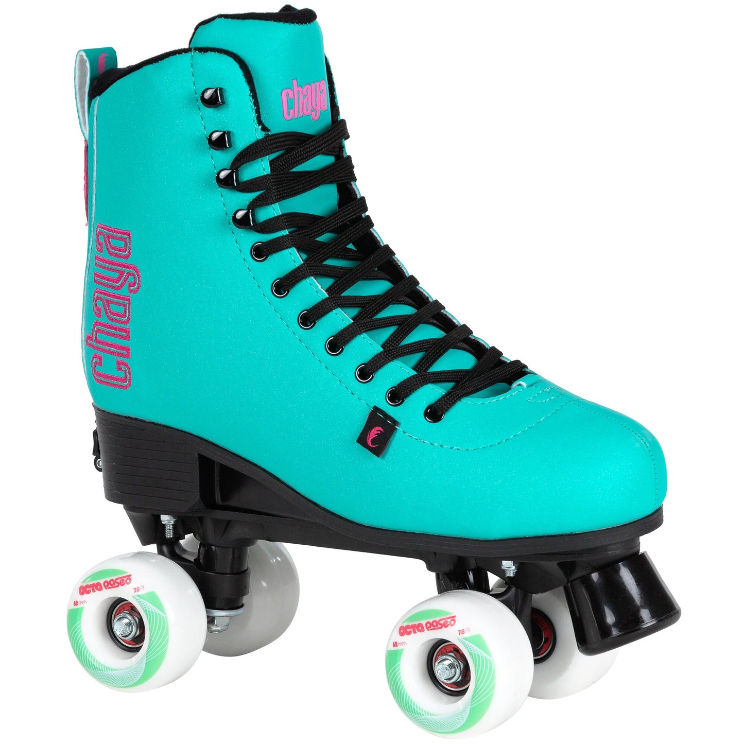 Chaya Bliss Turquoise quad roller skate, showcasing its vibrant turquoise color and classic design.