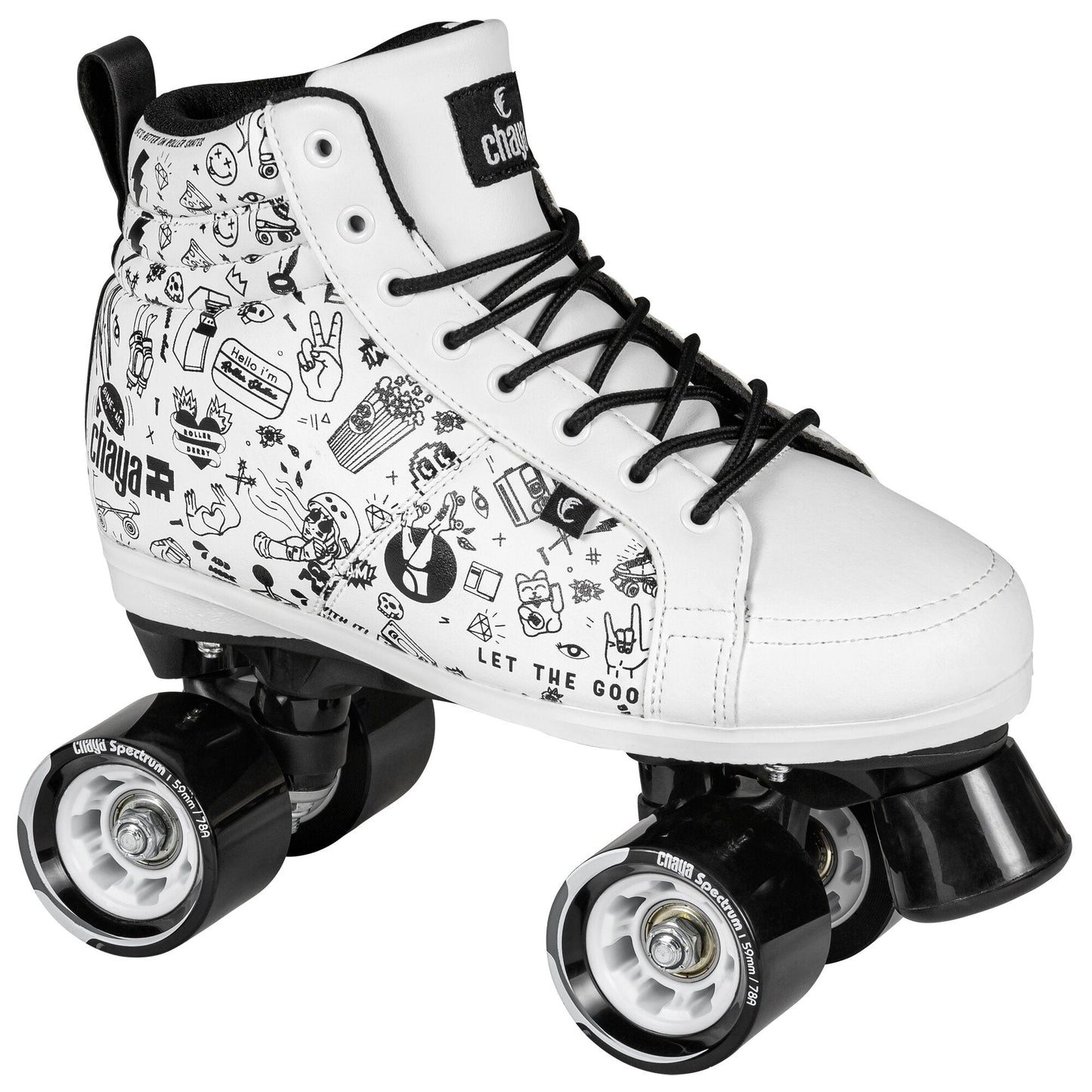 Angled view of a Chaya Sketch roller skate
