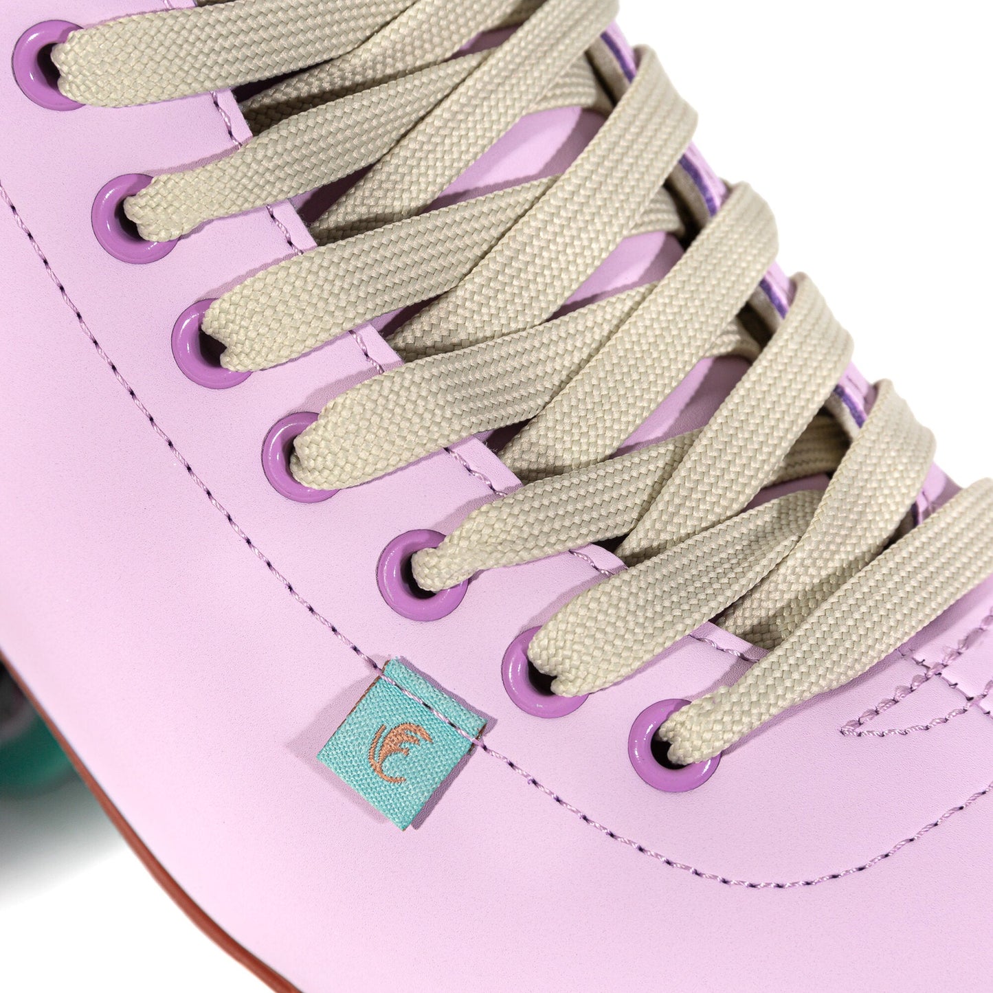 Detailed shot of the laces on a Chaya Melrose Lavender skate, showing their secure fit and complementary tone.