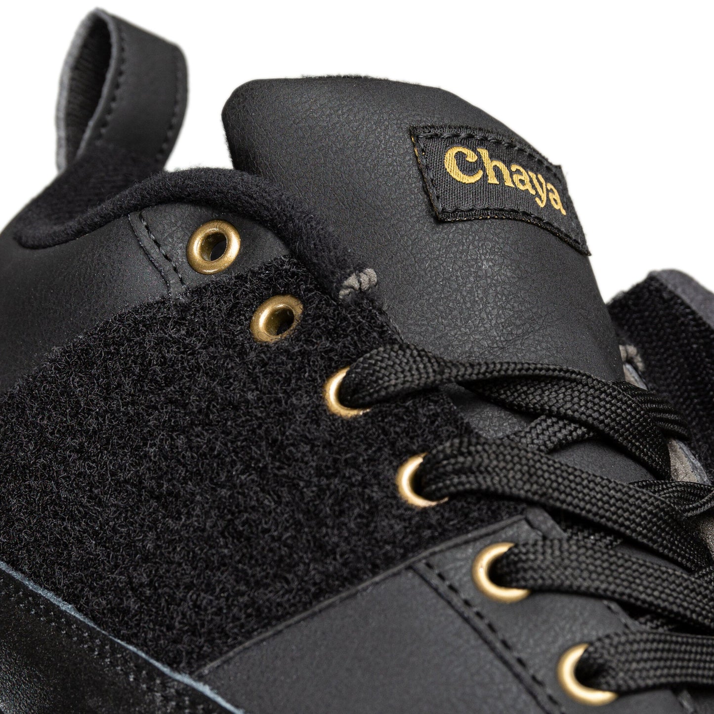 Close-up of the laces and tongue on a Chaya Chameleon Low roller skate