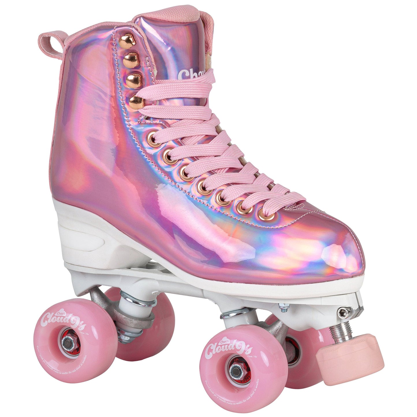 Single Chaya Melrose Elite Space Holographic quad skate, showcasing its mesmerizing, shifting colors and futuristic appeal.
