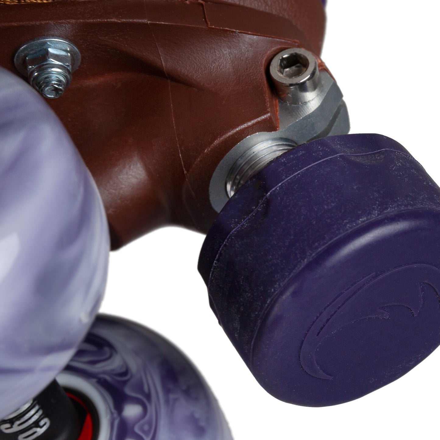 The toe stop of a Chaya Melrose Elite Purple Evil skate.