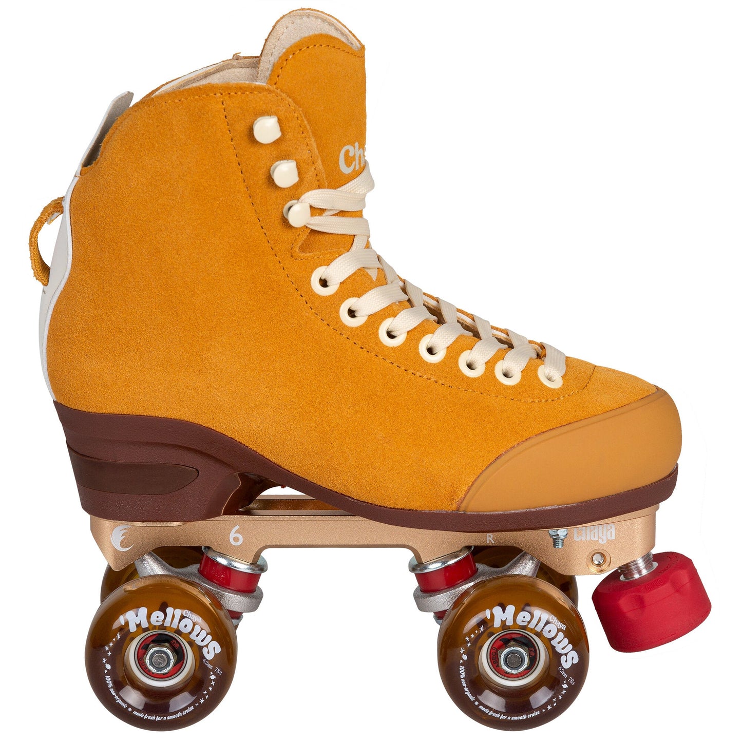 Side view of the Chaya Maple Syrup quad skates showing full silhouette