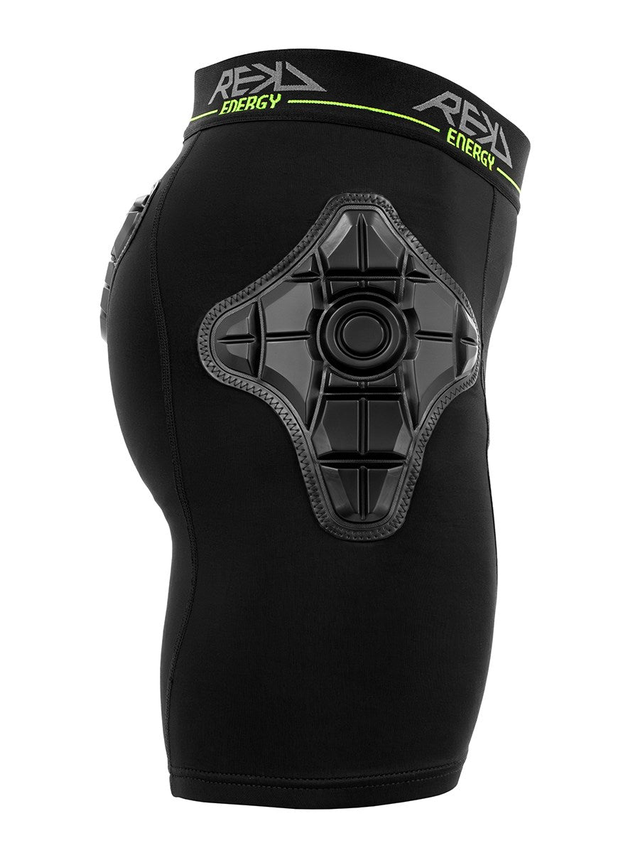 REKD Energy Pro Impact Shorts (Side Profile): Ergonomic Padding & Flexible Design for Unrestricted Movement