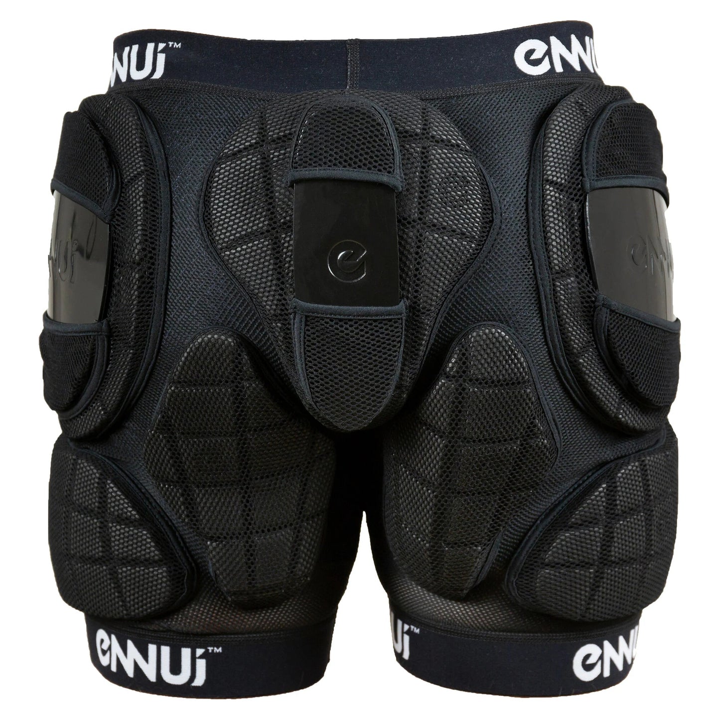 Back view of ENNUI BLVD Protective Shorts, highlighting reinforced padding and breathable materials for maximum safety and flexibility. Essential protective gear for urban and aggressive skating