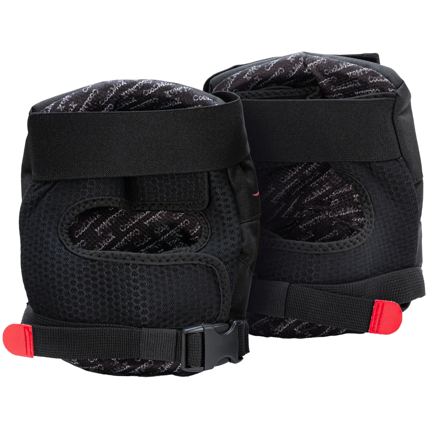 Back view of the ENNUI Aly Knee Pad Flame pair, showcasing breathable construction and secure strapping system for a comfortable, non-slip fit. Essential knee protection for high-performance action sports.