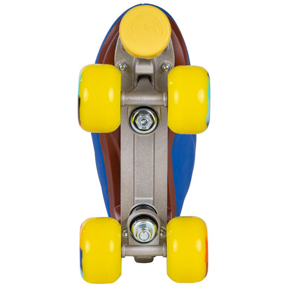 Underside view of a Chaya Deluxe NO WAR skate, detailing the plate, trucks, and toe stop.