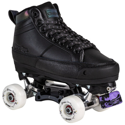 Single Chaya Kismet Barbiepatin Black roller skate, showcasing its sleek black design and classic Kismet aesthetic.