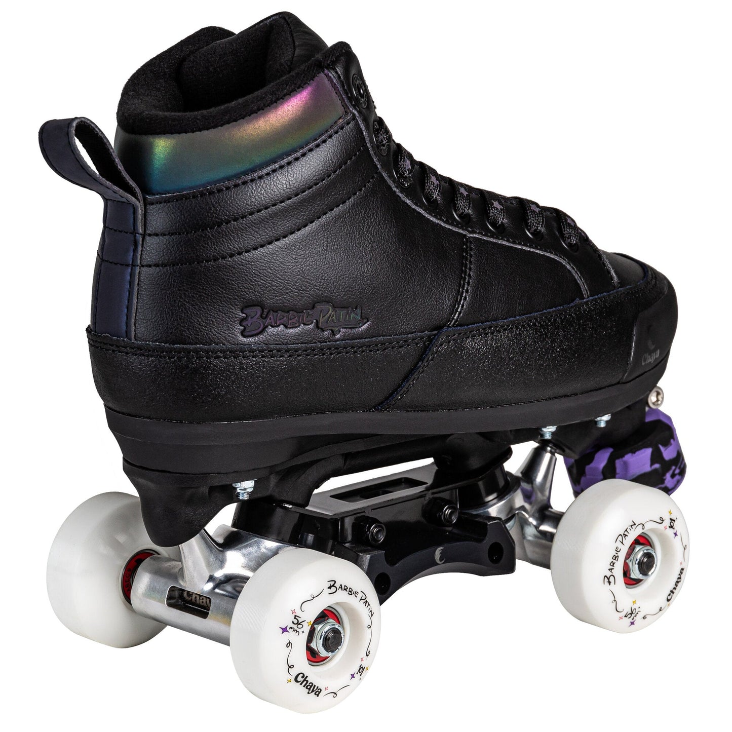 Back view of Chaya Kismet Barbiepatin Black roller skates, showing the rear of the boot and any heel details.