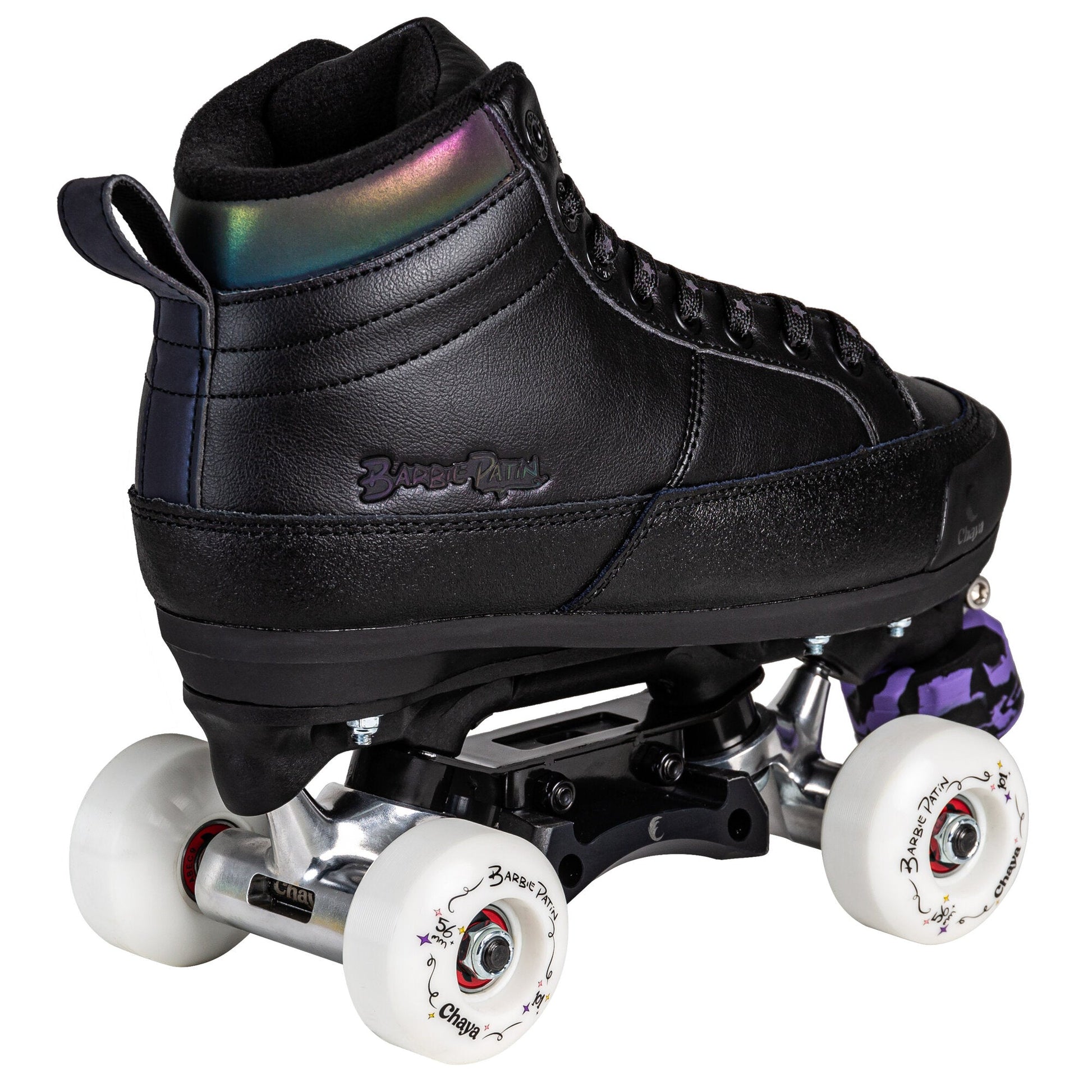 Back view of Chaya Kismet Barbiepatin Black roller skates, showing the rear of the boot and any heel details.
