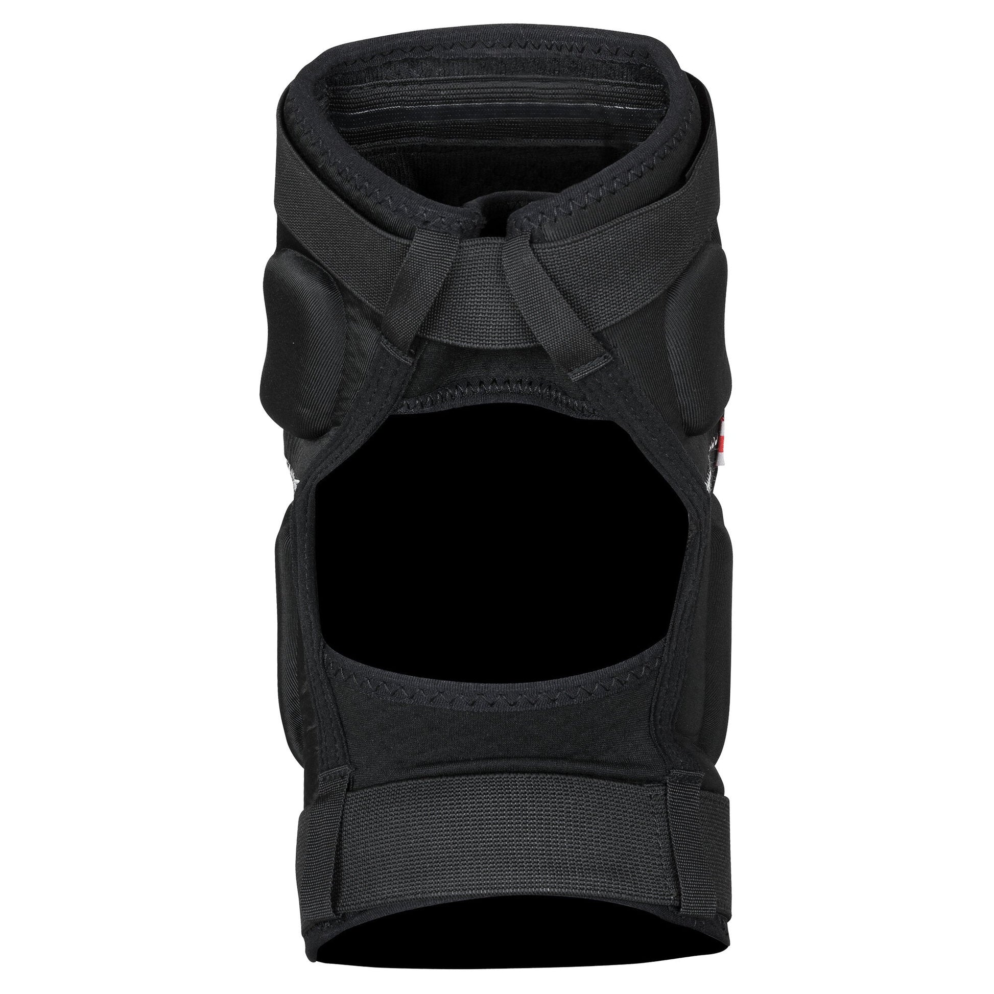 Rear view of the ENNUI Ave Knee Gasket, showing the crisscrossing adjustable straps and the breathable mesh panel designed for secure fit and ventilation behind the knee.