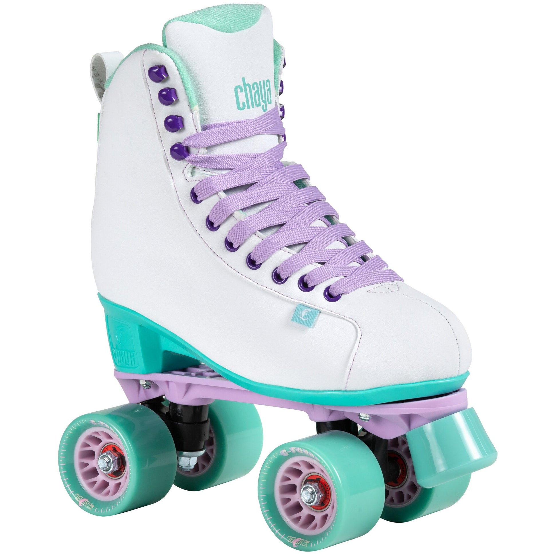 A single Chaya Melrose White quad skate, showcasing its pristine, clean aesthetic and timeless design.