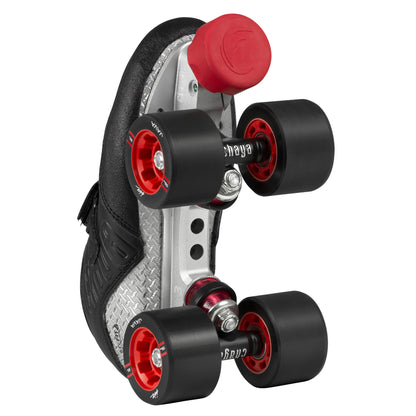 Chaya Onyx roller skate, bottom view, showcasing the lightweight plate and durable trucks for optimal performance.