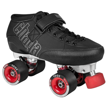 A Chaya Topaz roller skate standing alone, showing the full height of the boot and plate.