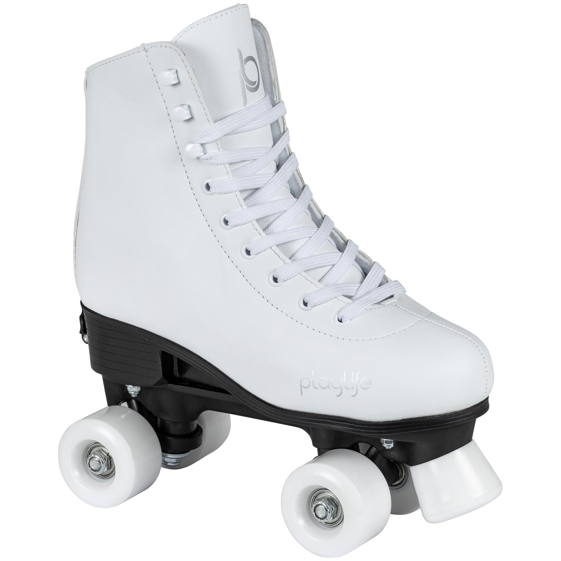Playlife Classic White Roller Skates: Pristine Quad Skates for Elegant Cruising & Fun