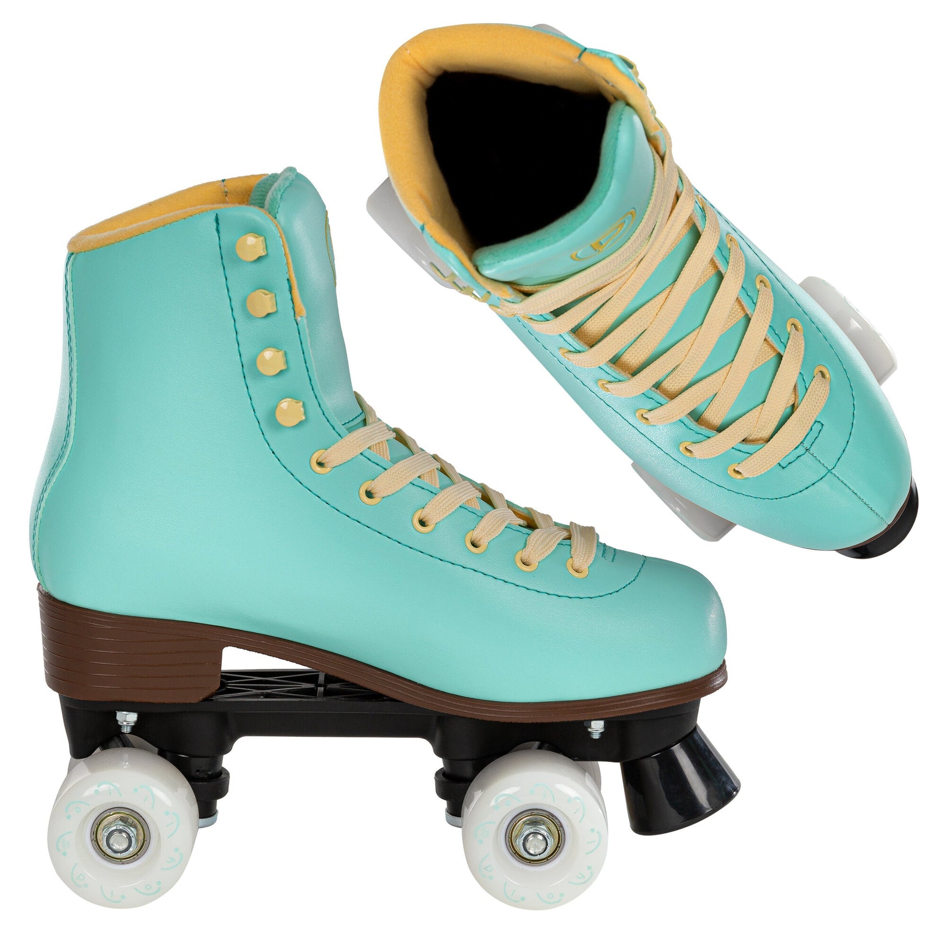 Two Playlife Sunset Roller Skates (Dynamic Angle): Showcasing Warm Hues & Ready for Adventure