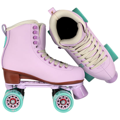 Two Chaya Melrose Lavender skates, artfully presented from different angles to highlight their comprehensive and charming design.