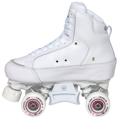 Side profile of a Chaya Ragnaroll skate, emphasizing its high-top construction and wheel setup.