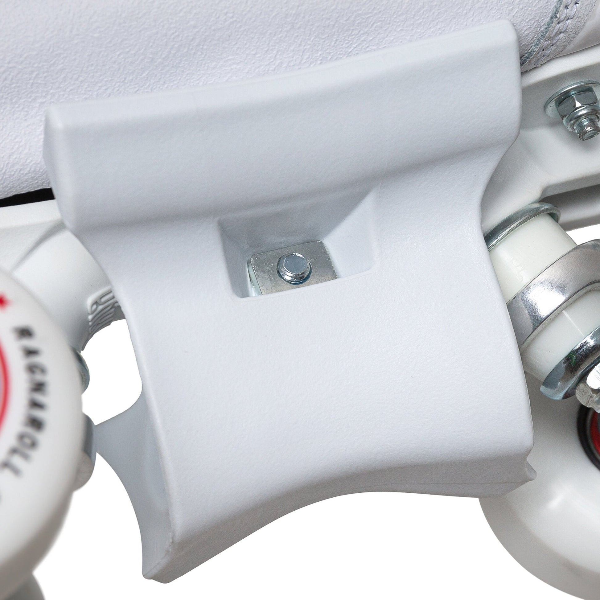 Close-up on the asymmetric grind block integrated into the Chaya Ragnaroll skate, showcasing its unique contour for park performance.
