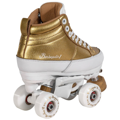 Back view of Chaya Kismet Barbiepatin Gold roller skates, showing the rear of the boot and any unique heel details.
