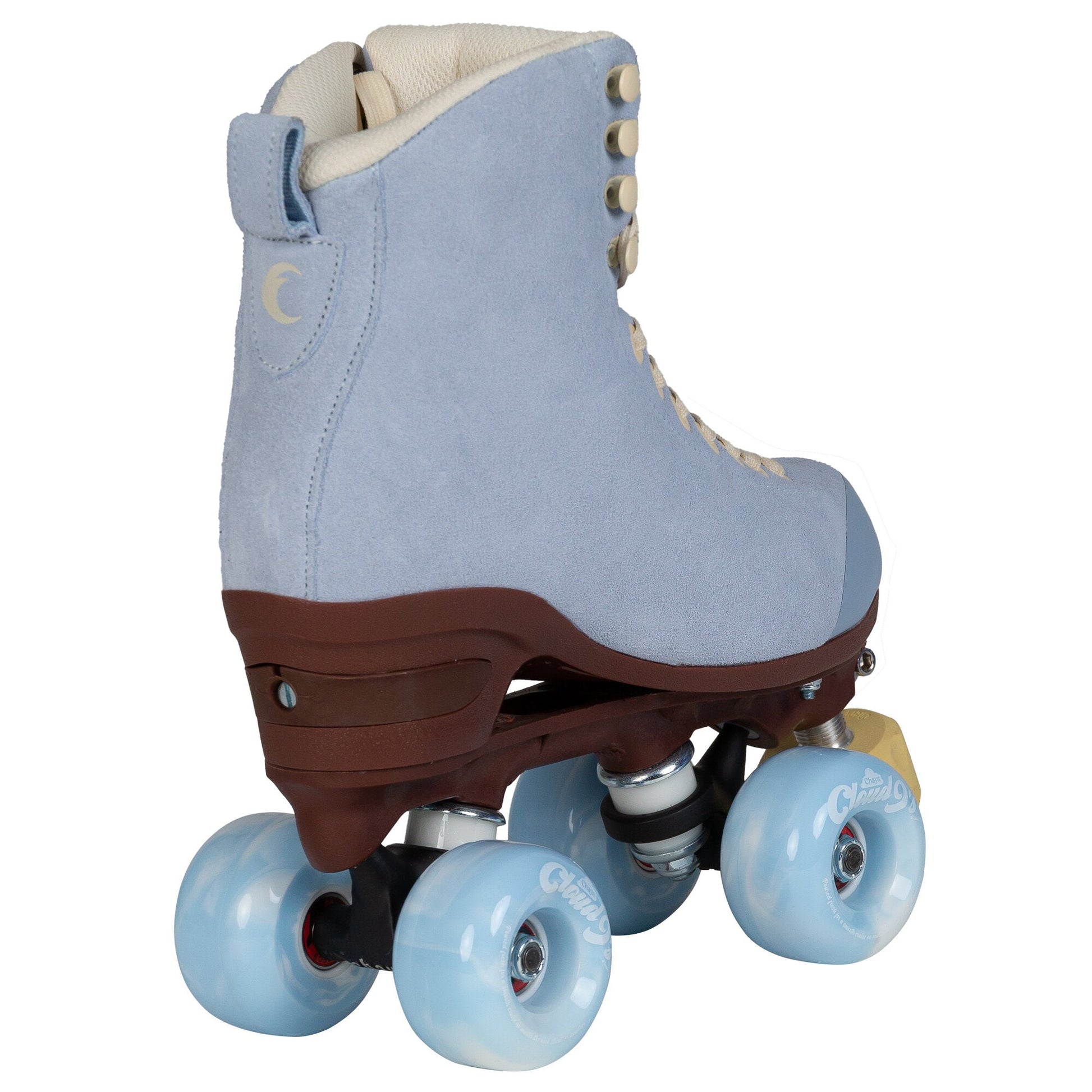 Rear view of Chaya Melrose Elite Blue Angel skates, displaying the boot's classic lines and calming blue tone from behind.
