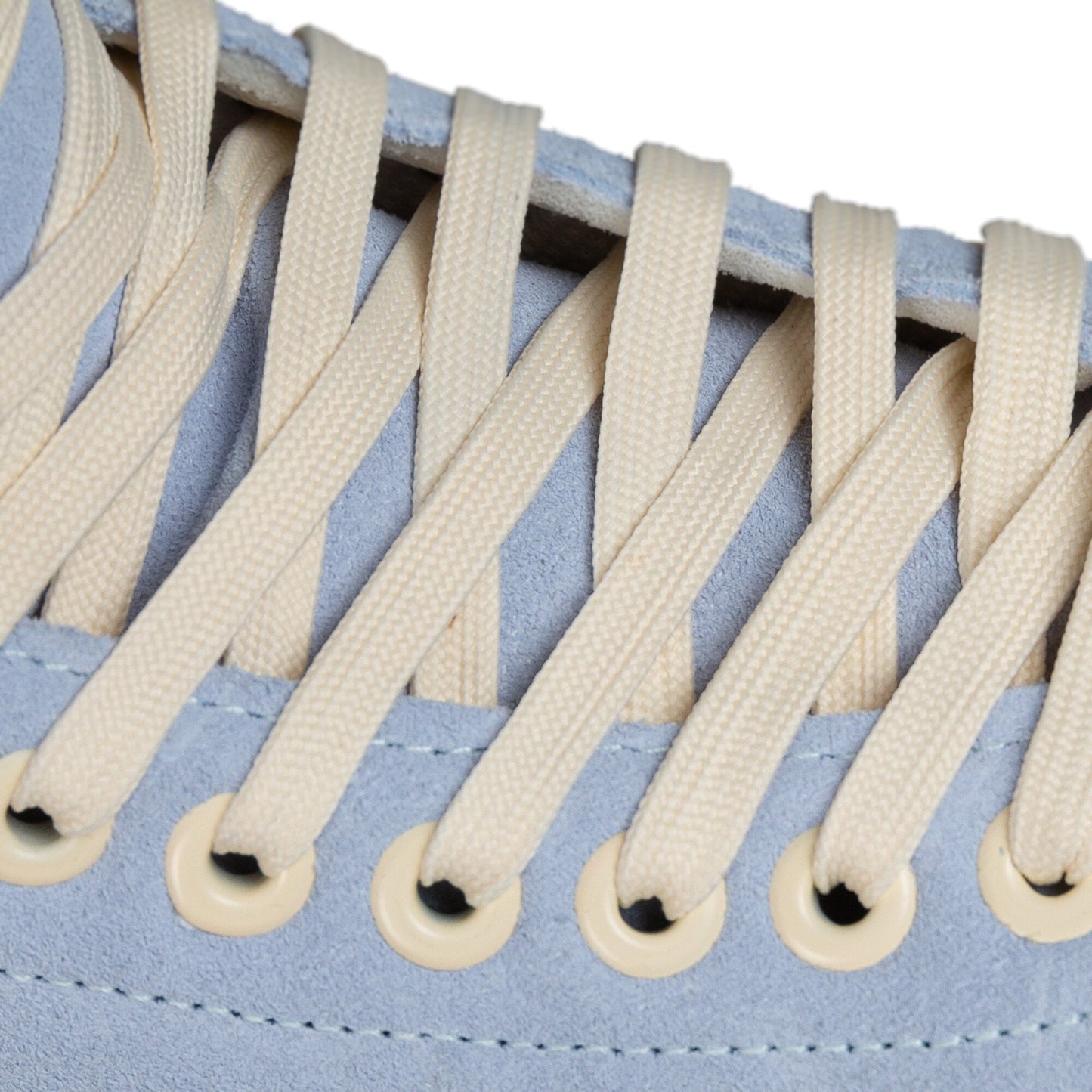Detailed shot of the laces on a Chaya Melrose Elite Blue Angel skate, showing their secure fit and complementary tone.