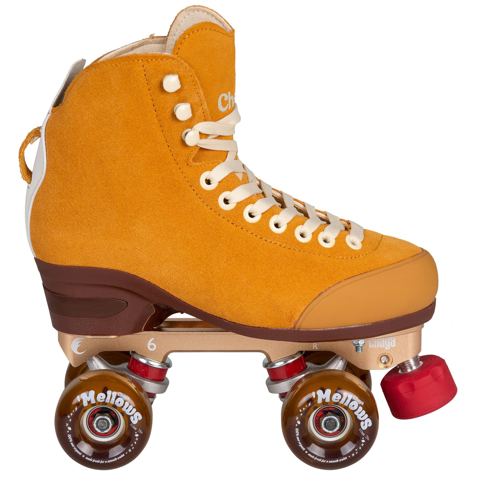 Side view of the Chaya Maple Syrup quad skates showing full silhouette