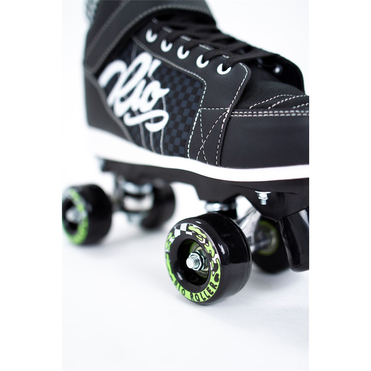 Rio Roller Mayhem II Black Skates (Angled Front Detail View)