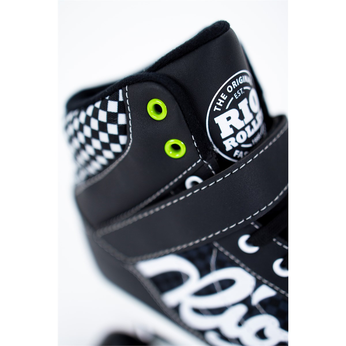 Rio Roller Mayhem II Black Skates - Tongue Close-Up: Thick Padding & Durable Material for Instep Comfort & Protection