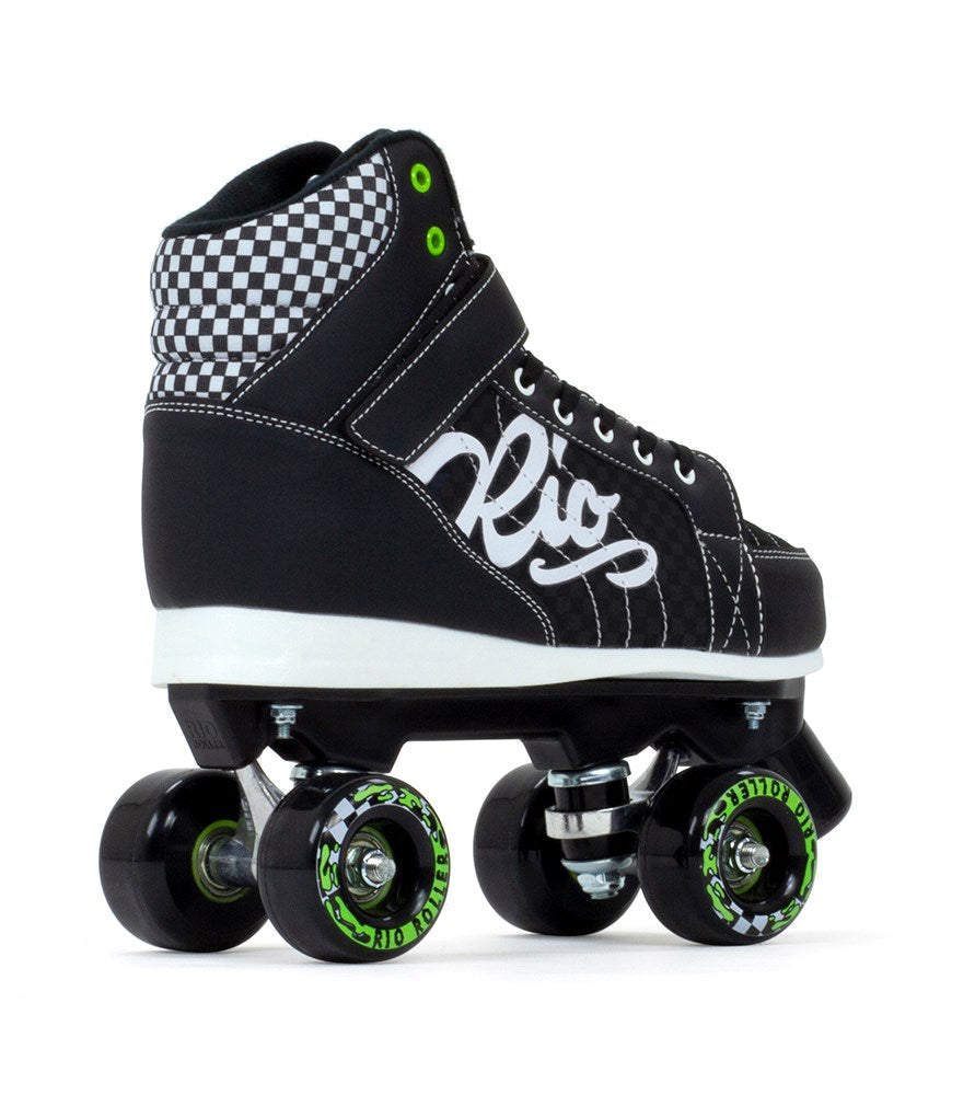 Rio Roller Mayhem II Black Skates (Angled Rear View): Aggressive Styling & Sturdy Construction