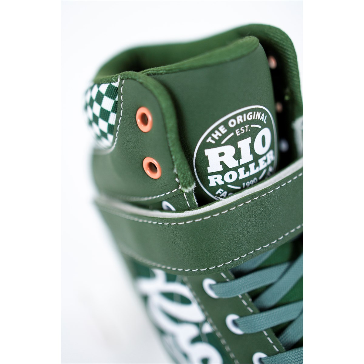 Rio Roller Mayhem II Green Skates - Tongue Close-Up: Padded for Instep Comfort & Ankle Support