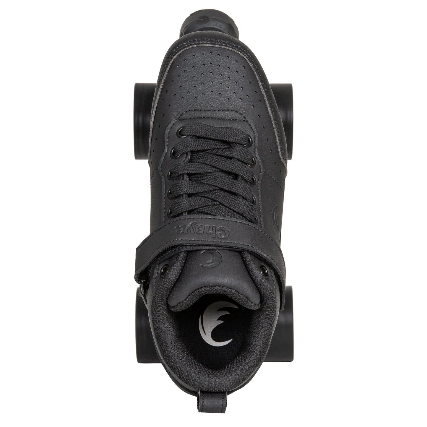 Top-down view of a single Chaya Ruby roller derby skate on a white background, displaying the full boot shape and lacing system from above.