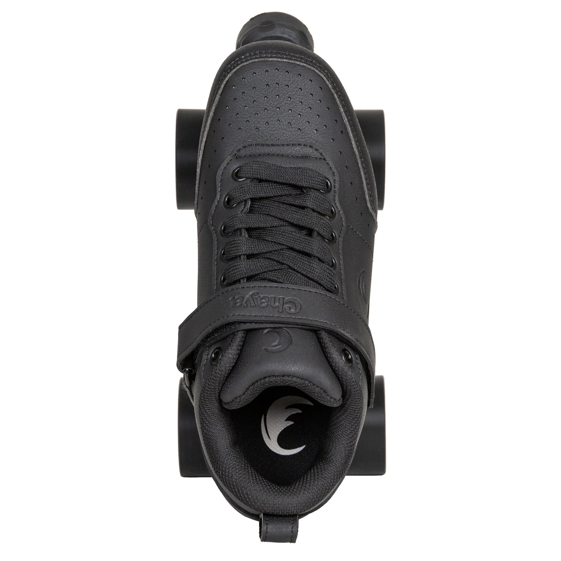 Top-down view of a single Chaya Ruby roller derby skate on a white background, displaying the full boot shape and lacing system from above.
