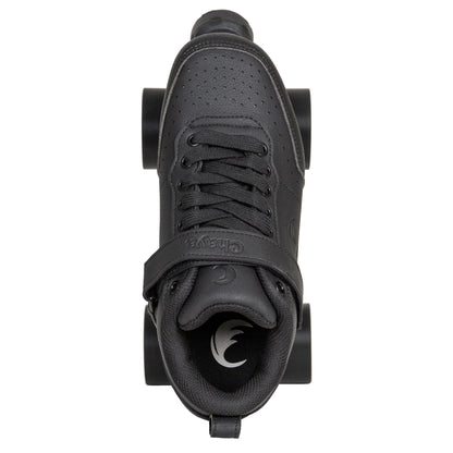 Top-down view of a single Chaya Ruby roller derby skate on a white background, displaying the full boot shape and lacing system from above.