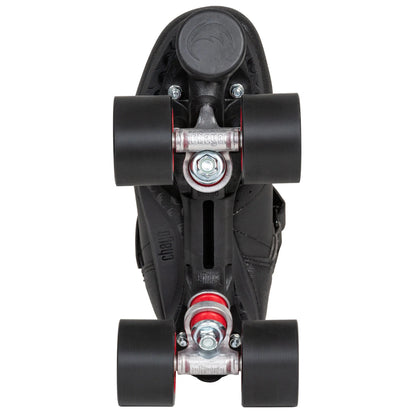 Bottom view of a single Chaya Ruby roller derby skate
